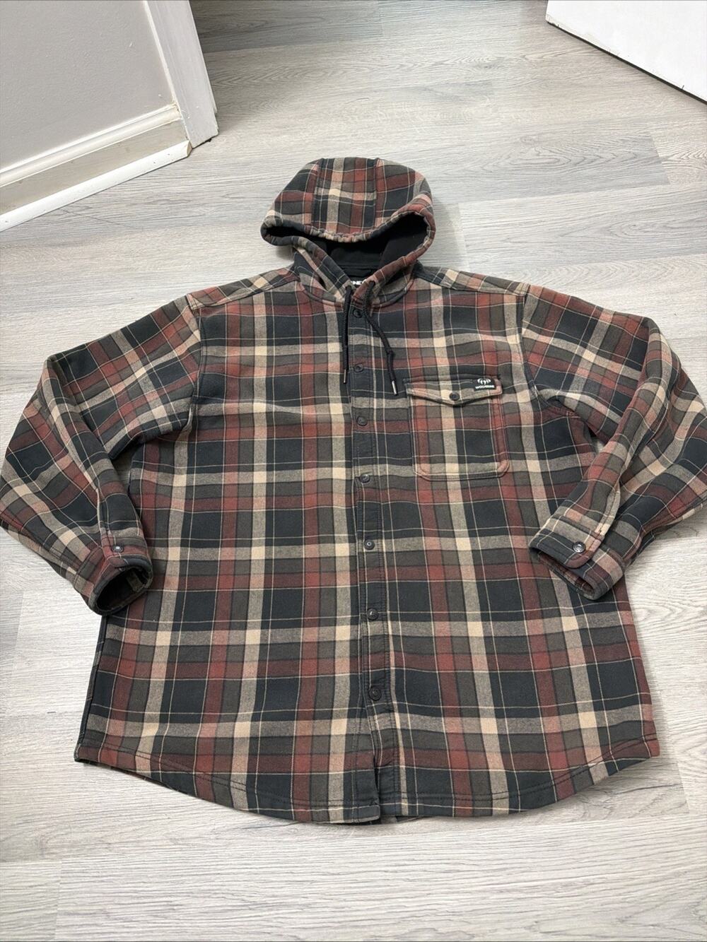 Wolverine Men's Bucksaw Hooded Sherpa Shirt Jacket Size XLPlaid Snap Chore Barn
